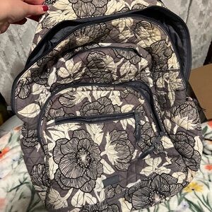 Large Vera Bradley Gray and Cream Floral Backpack